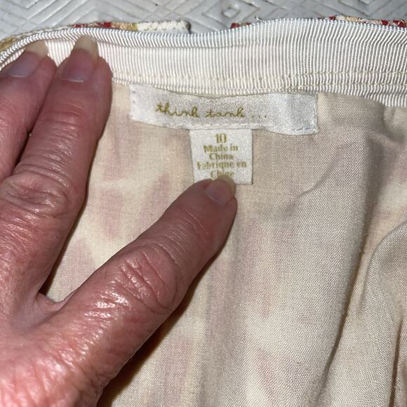 Think Tank Floral Lattice Cut Out Hem Pleated Side Zip A Line Cottagecore Sz 10 - Picture 11 of 14